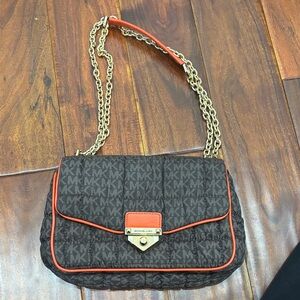 Michael Kors Brown and Orange Quilted Shoulder Bag